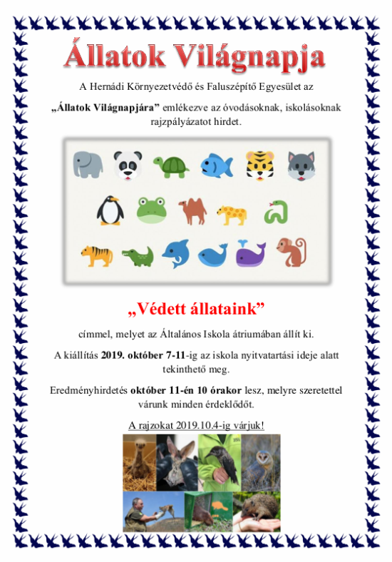 Állatok világnapja 2019 - Rajzpályázat
