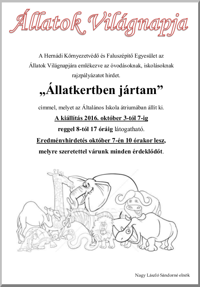 Állatok világnapja - rajzpályázat