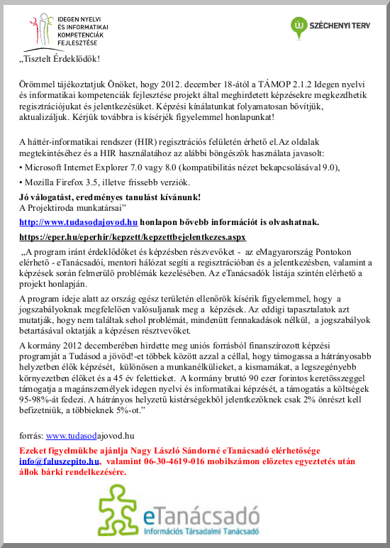 Idegen nyelvi és informatikai kompetenciák fejlesztése