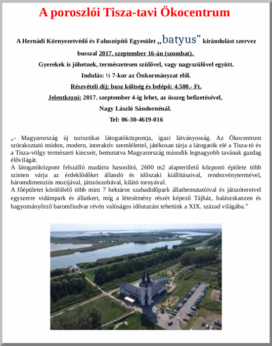 Úticél: Tisza-tavi Ökocentrum